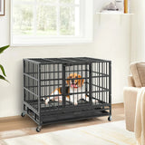 96CM/120CM Foldable Heavy-Duty Metal Dog Cage with Lockable Rolling Casters-S
