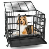 96CM/120CM Foldable Heavy-Duty Metal Dog Cage with Lockable Rolling Casters-S