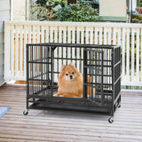 96CM/120CM Foldable Heavy-Duty Metal Dog Cage with Lockable Rolling Casters-S