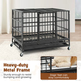 96CM/120CM Foldable Heavy-Duty Metal Dog Cage with Lockable Rolling Casters-S