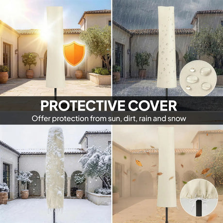 Outsunny 3 x 3 m Garden Cantilever Parasol w/ Light, Cover, UPF50+ Patio Umbrella w/ Wind Protection, 360 Rotation, Cream White