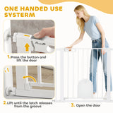 PawHut Dog Gate with Cat Flap Pet Safety Gate Barrier, Stair Pressure Fit, Auto Close, Double Locking, for Doorways, Hallways, 75-103 cm White