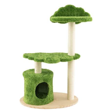 38 Inch Cute Cat Tree for Indoor Cats with Fully Wrapped Sisal Scratching Posts-Green