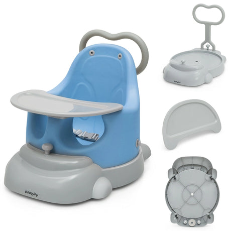 6-in-1 Convertible Baby Booster Seat with Tray Wheels-Blue