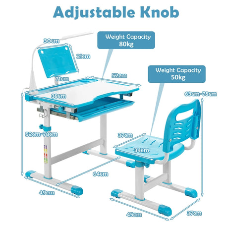 Height Adjustable Kids Study Table and Chair Set with Bookstand-Blue