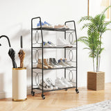 Outsunny 4-Tier Metal Plant Stand, Heavy Duty Ladder Shelf Potted Plants Display Rack with Lockable Wheels