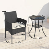Outsunny 3 Piece Rattan Bistro Set, PE Wicker Garden Furniture Conversation Set with 2 Tier Glass-Top Table, Chairs, Cream White