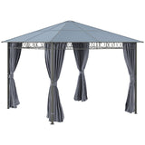 Outsunny 3 x 3(m) Hardtop Gazebo Canopy with Polycarbonate Roof, Permanent Pavilion Garden Gazebo with Curtains for Patio, Deck, Grey