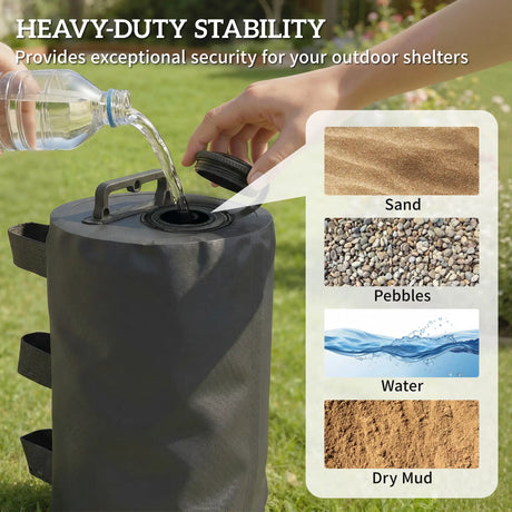 Outsunny Set of 4 Gazebo Weights Sand Bags, Gazebo Water Weights Bags with Carry Handles for Garden Marquee, Parasol, Black
