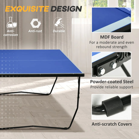 SPORTNOW 9FT Folding Tennis Table, with 8 Wheels, for Indoor Use, Blue