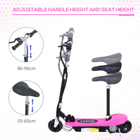 HOMCOM Foldable Electric Scooter Ride on for Kids 12V 120W W/Brake Kickstand-Pink