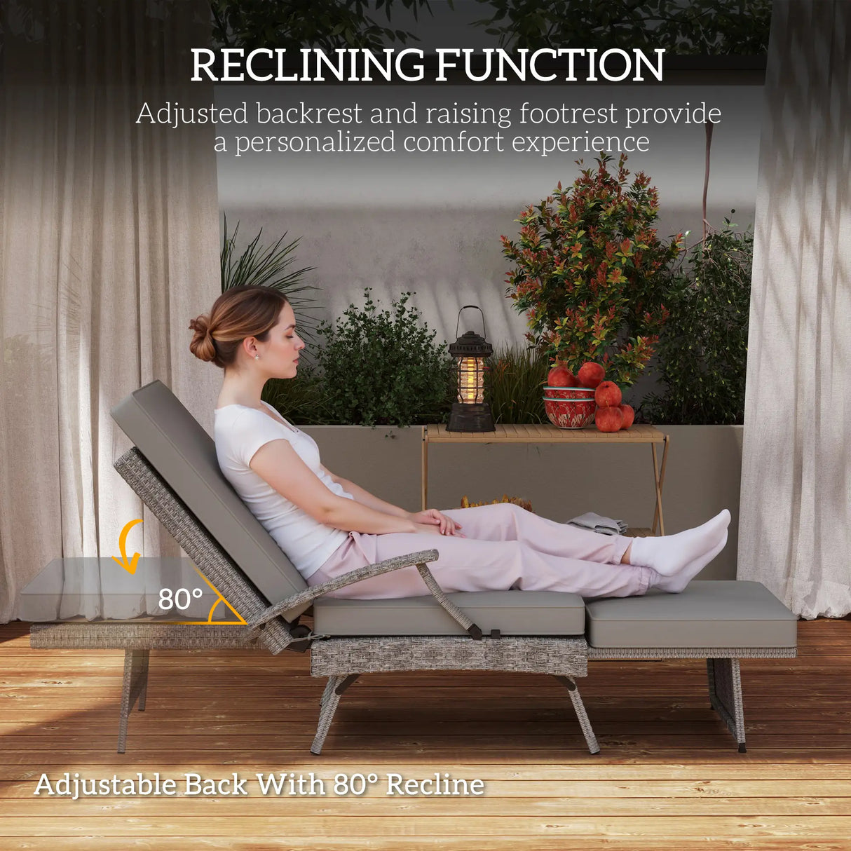 Outsunny 80 Reclining Rattan Lounger - Grey