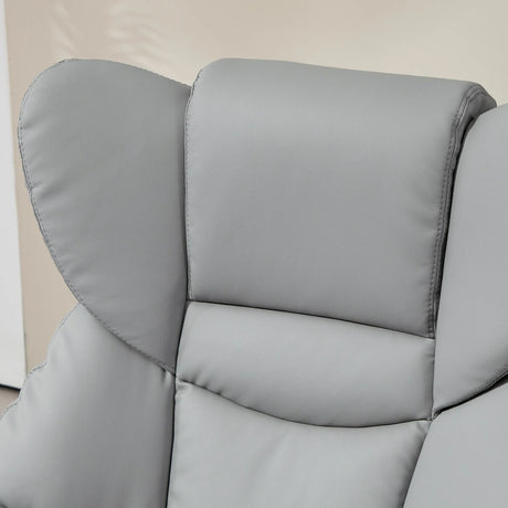HOMCOM 360 Swivel Recliner Chair with Footstool, PU Leather Manual Recliner Armchair with Footstool, Solid Wood Base, Upholstered Reclining Chair for Living Room, Bedroom, Office, Light Grey