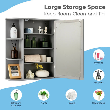 Multipurpose Mount Wall Surface Bathroom Storage Cabinet with Mirror-Gray