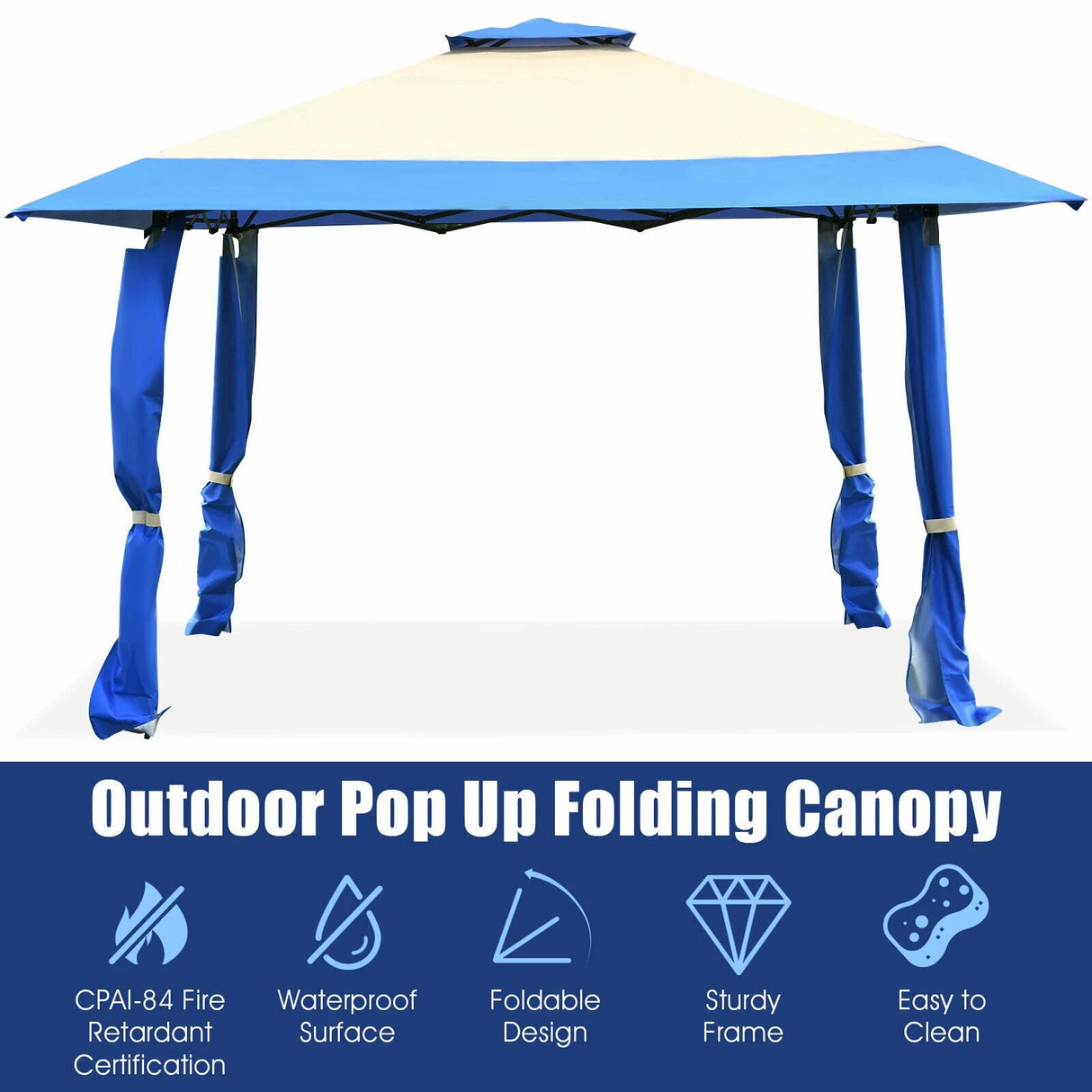 13 Feet x 13 Feet Pop Up Canopy Tent Instant Outdoor Folding Canopy Shelter-Blue