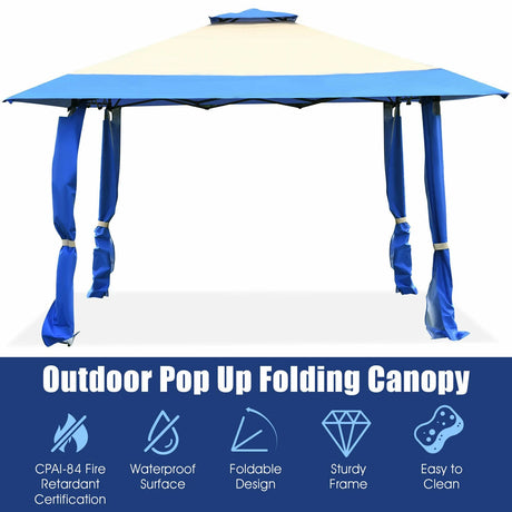 13 Feet x 13 Feet Pop Up Canopy Tent Instant Outdoor Folding Canopy Shelter-Blue