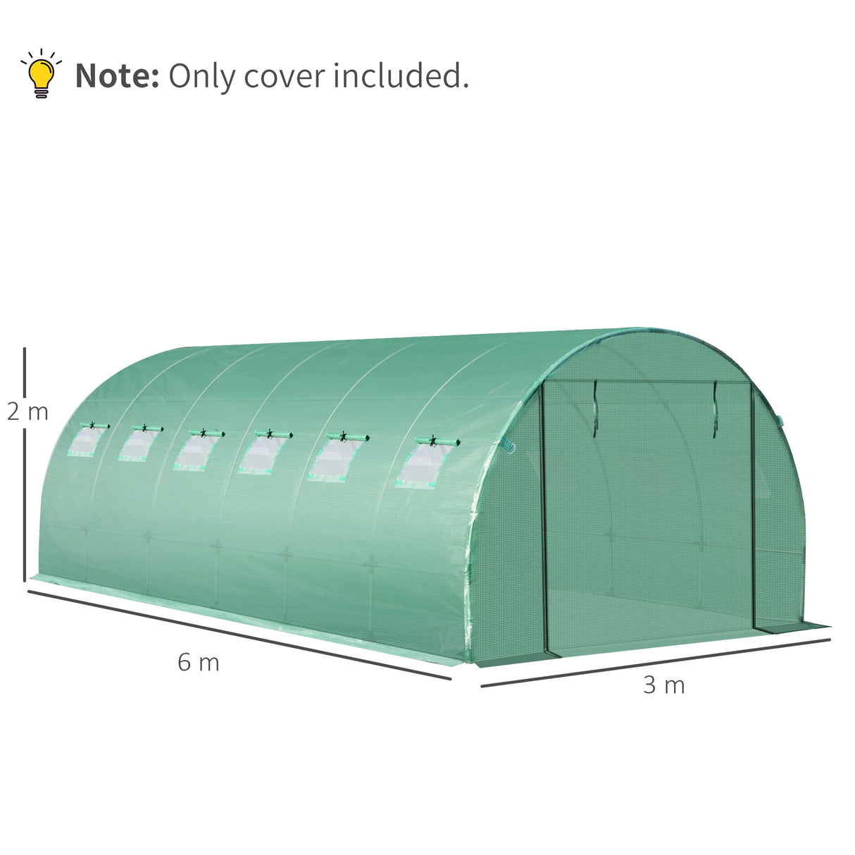 Outsunny 6 x 3 x 2m Greenhouse Replacement Cover ONLY Winter Garden Plant PE Cover for Tunnel Walk-in Greenhouse with Roll-up Windows Door Outdoor, Green
