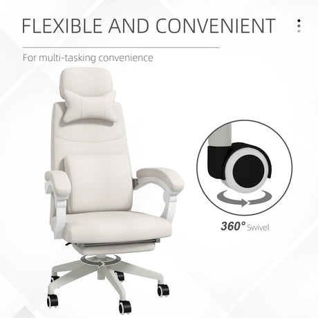 Vinsetto Linen-Look Office Chair, with 160 Reclining Back and Footrest - White