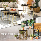 Outsunny Round Coffee Table Set of 2, Modern Nesting Tables with Ceramic Tile Top, Small End Tables, Indoor Outdoor Side Table with Metal Frame for Living Room, Bedroom, Patio, Balcony, Black