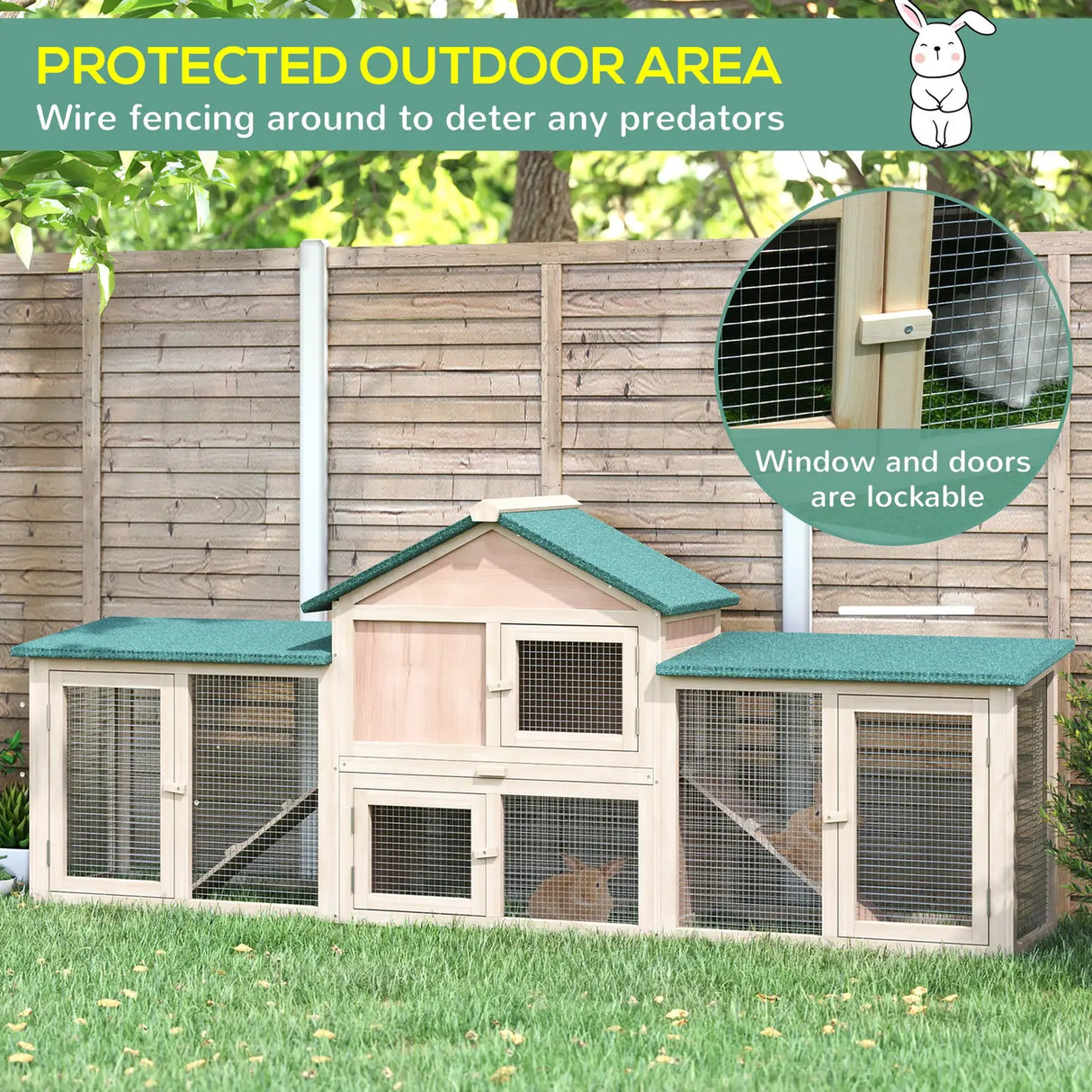 PawHut Guinea Pigs Hutches, 210Lx45.5Wx84.5H cm, Fir Wood-Natural Wood Colour