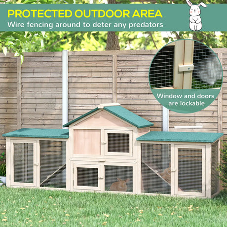 PawHut Guinea Pigs Hutches, 210Lx45.5Wx84.5H cm, Fir Wood-Natural Wood Colour