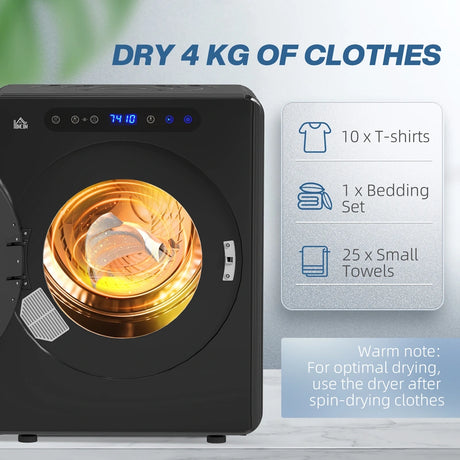 HOMCOM 4kg Compact 40-60  Tumble Dryer - Black