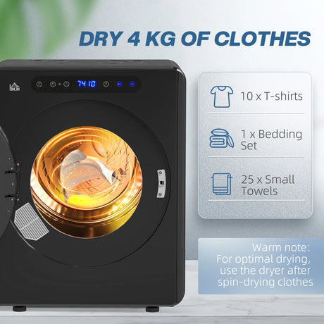 HOMCOM 4kg Compact 40-60C  Tumble Dryer - Black
