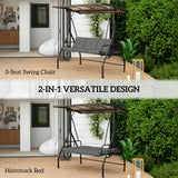 Outsunny Convertible Three-Seater Swing Bench Bed - Dark Grey