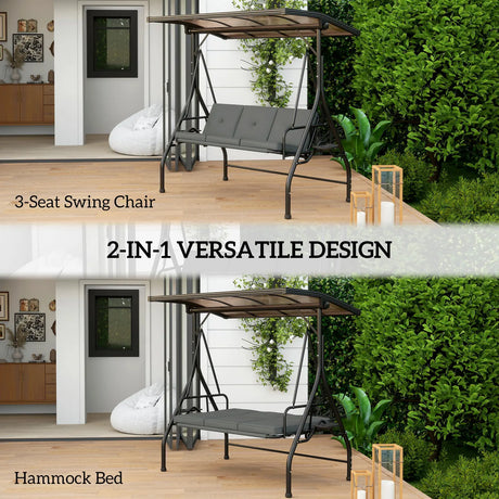 Outsunny Convertible Three-Seater Swing Bench Bed - Dark Grey