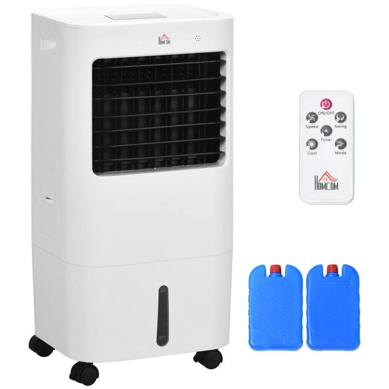 HOMCOM Air Cooler, Mobile Cooling Fan Humidifier Air Conditioner with 15L Water Tank, Oscillation, Remote, Timer, 32x37x74cm