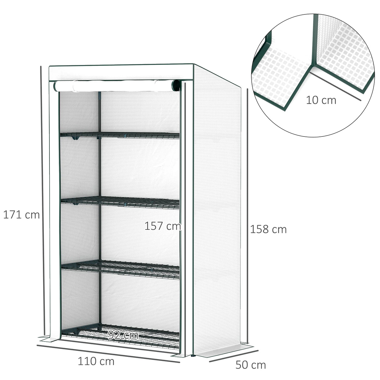 Outsunny Four-Tier Mini Greenhouse - Green/White