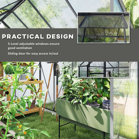 Outsunny 190 x 253 cm Walk-In Polycarbonate Greenhouse - Dark Grey