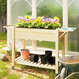 Outsunny 46 x 94cm Wooden Raised Planter, with Shelves - Natural Finish