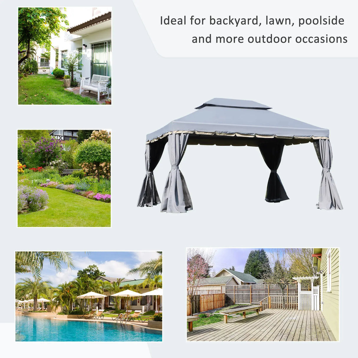 Outsunny 3 x 4m Aluminium Garden Gazebo, Marquee Canopy Shelter Pavilion Party Tent with Nets and Curtains for Garden and Deck, Grey