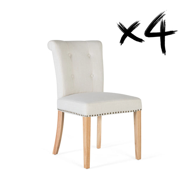 Giner and Colomer  Set Of 2 Chairs Upholstered In Light Beige Fabric With Wooden Legs