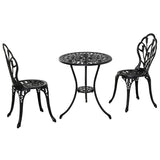 Outsunny Three-Piece Aluminium Floral Bistro Garden Set - Black