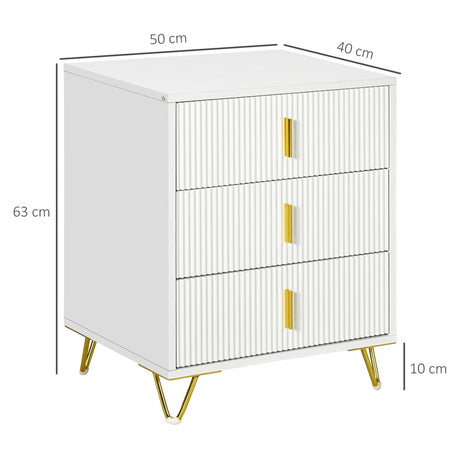 HOMCOM Elegant Chest of Three Drawers - White/Gold-Tone