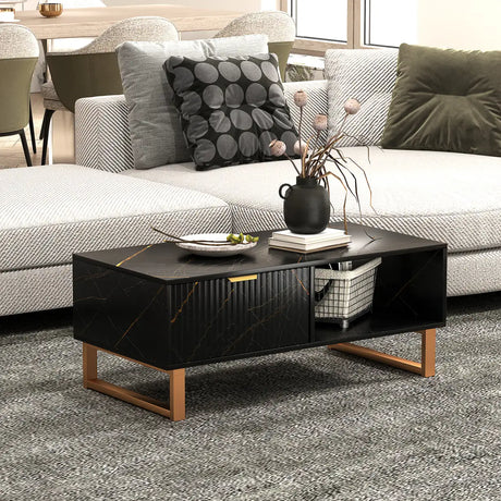 HOMCOM Elegant Marble Effect Storage Coffee Table - Black