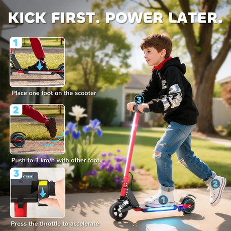 SPORTNOW Folding Electric Scooter for Kids, with Dual Brakes, Front Suspension, LED Colourful Lights, Red