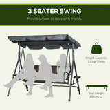 Outsunny 3 Seater Swing Chair, Garden Swing Seat Bench with Adjustable Canopy, Rattan Seat and Steel Frame for Patio, Yard, Dark Grey