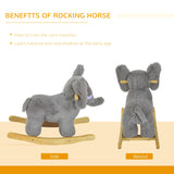 HOMCOM Kids Children Rocking Horse Plush Ride on Animal Wooden Riding Traditional Rocker Gift w/32 nursery rhymes (Grey Elephant)