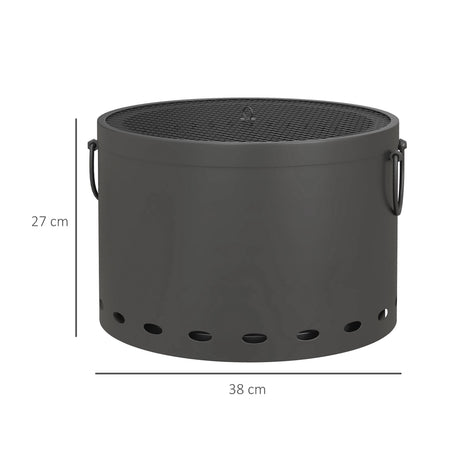 Outsunny Smokeless Fire Pit, 38cm Portable Wood Burning Firepit with Spark Screen and Poker, Low Smoke Camping Bonfire Stove for Garden Patio Picnic, Dark Grey