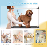 PawHut 42" Dog Grooming Table, Adjustable Pet Cat Drying Beauty Table with 2 Loops Storage Basket, Rubber Top, Black