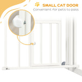 PawHut Pressure Fit Stair Gate, Dog Gate w/ Small Cat Door, Auto Closing System, Double Locking Openings, 74-80cm - White