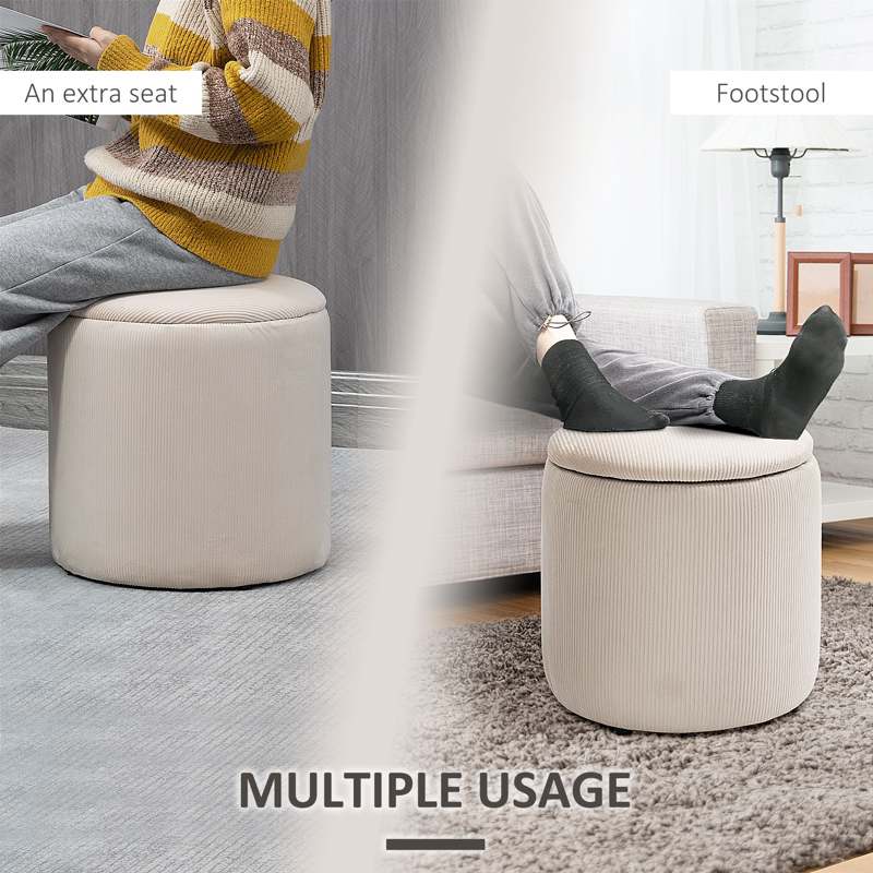 HOMCOM Modern Storage Ottoman with Removable Lid, Fabric Storage Stool, Foot Stool, Dressing Table Stool, Set of 2, Cream White