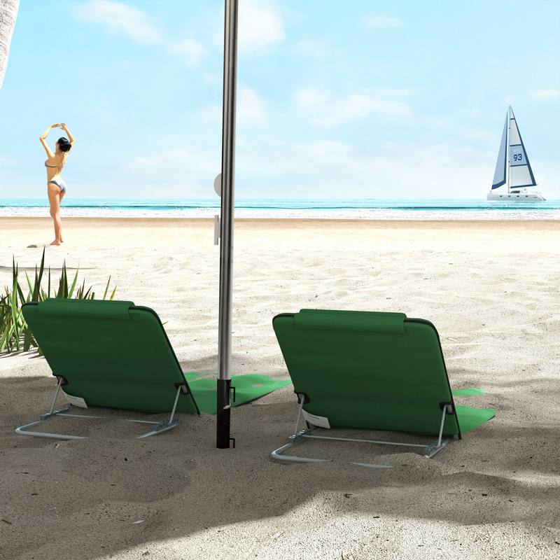 Outsunny Set of Two Metal Frame Beach Chairs, with Reclining Backs - Green