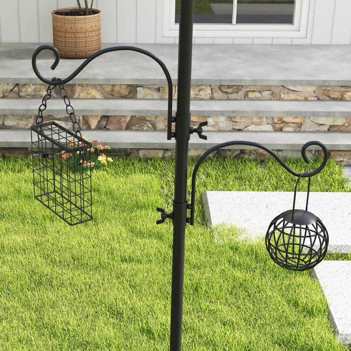 Pawhut Bird Feeding Station Kit, Wild Bird Feeder Pole with 6 Hooks, 4 Hanging Feeders for Peanuts, Seed, Fat Balls, for Garden, Outdoor, Black