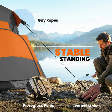Outsunny Double Layer Instant Pop Up Tent with Rainfly, Portable Camping Shelter with Sewn-in Groundsheet and Carry Bag, Orange