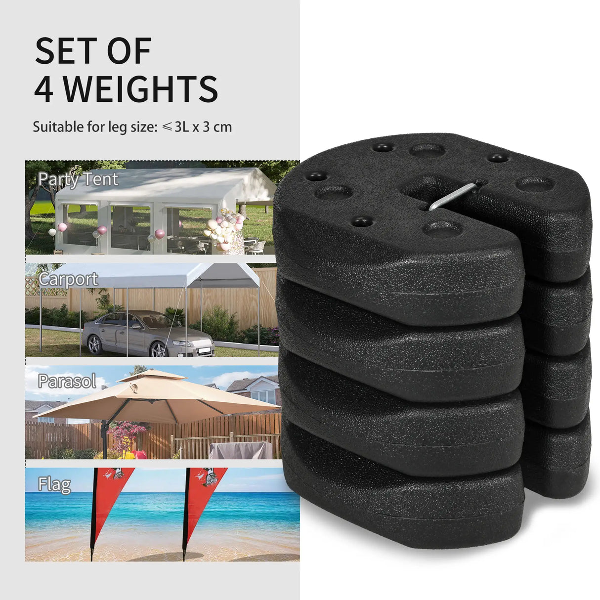 Outsunny Total 12KG Gazebo Weights Set of 4, Weights for Gazebo Legs with Reinforce Pins and Carry Belt, for Canopies Tents