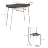 HOMCOM 3-Piece Dining Table and Chairs Set, Oval Kitchen Table with 2 Chairs, with Wire Storage Shelf and Steel Frame, Natural